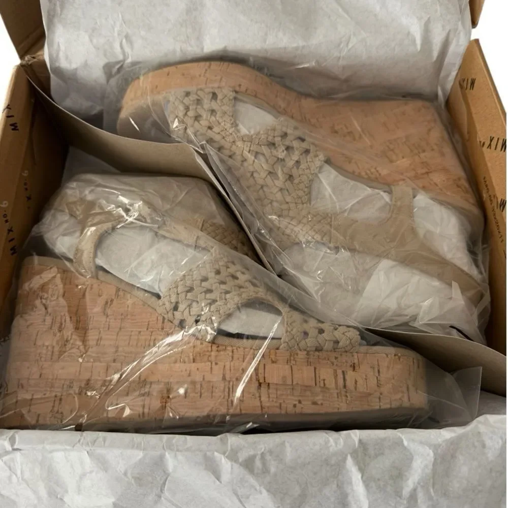 Mix No. 6 Jaleena Tan Woven Cork Wedge Sandals Platform Open Toe NIB Sz 11